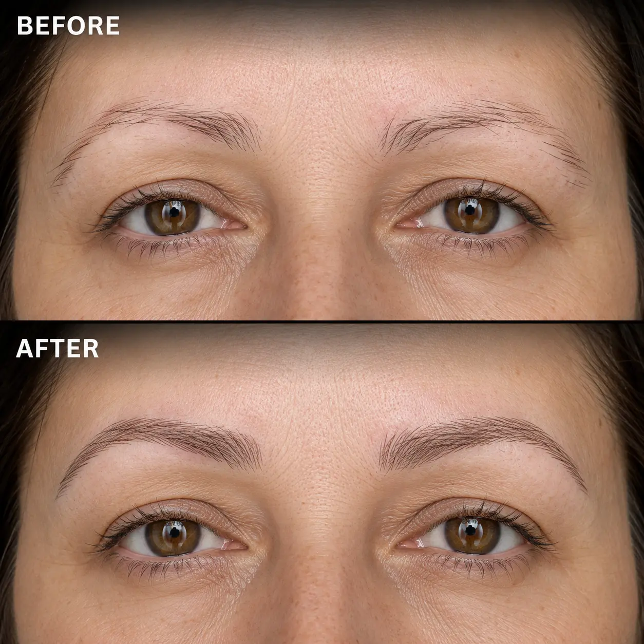 Before and after brow restoration result at Melody Brows