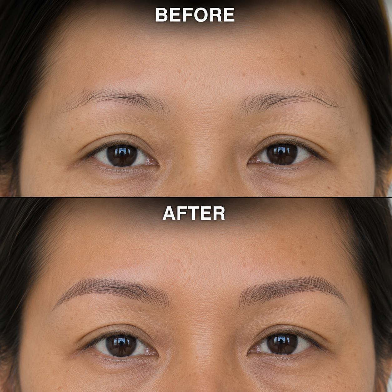 Before and after brow restoration result at Melody Brows
