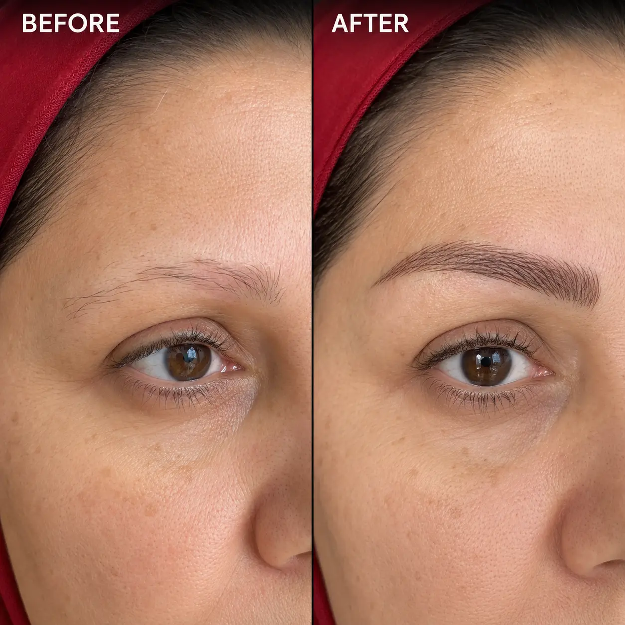 Before and after brow restoration result at Melody Brows