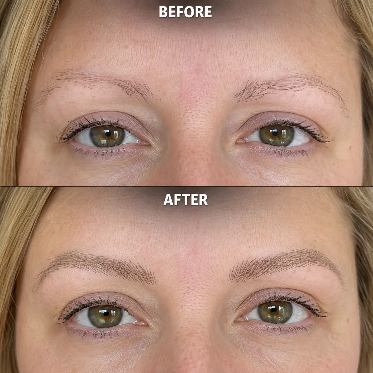 Before and after brow restoration result at Melody Brows